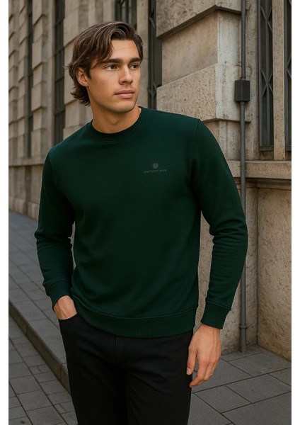 Erkek Desenli Kışlık Salaş Rahat Yeşil Sweatshirt