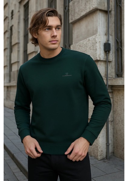Erkek Desenli Kışlık Salaş Rahat Yeşil Sweatshirt modelleri