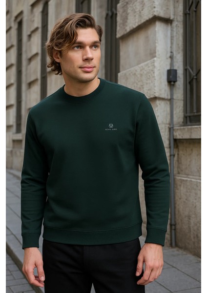 Erkek Desenli Kışlık Salaş Rahat Yeşil Sweatshirt