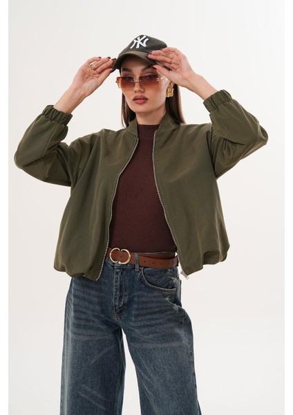 Hakim Yaka Fermuarlı Beli Lastikli Haki Mont SRP1190 modelleri