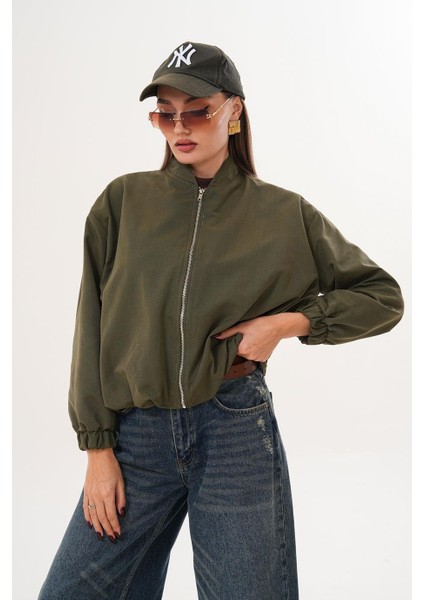 Hakim Yaka Fermuarlı Beli Lastikli Haki Mont SRP1190 fırsatları