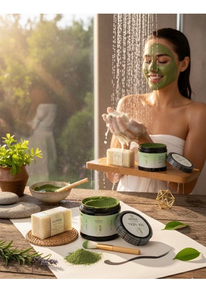 Doğal Cilt Bakım Seti – Yeşil Kil Maskesi 500ML + Eşek Sütlü Kabak Lifli Sabun 120GR