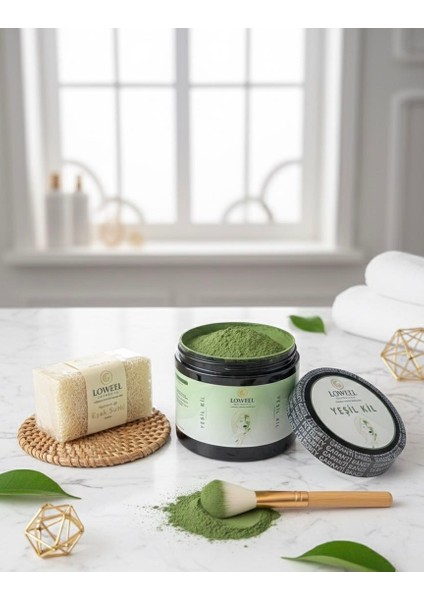 Doğal Cilt Bakım Seti – Yeşil Kil Maskesi 500ML + Eşek Sütlü Kabak Lifli Sabun 120GR modelleri