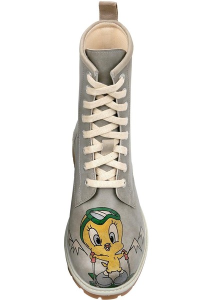 Kadın Vegan Deri Gri Uzun Bot - Warner Bros Tweety Looney Tunes Ski Club Tasarım indirimleri