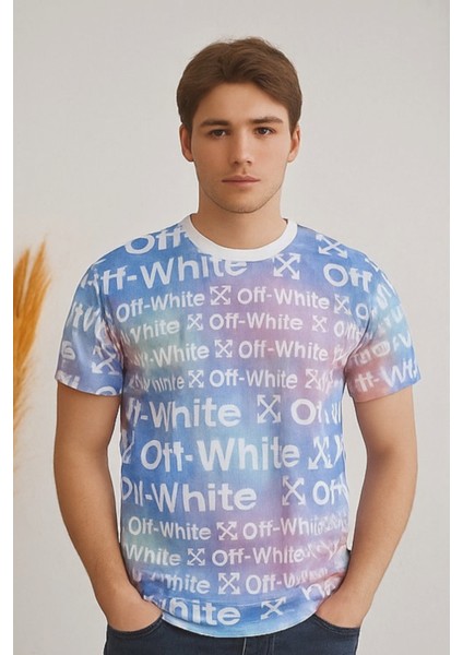 Erkek Çok Renkli Off-White Yazılı Slim Fit Tişört