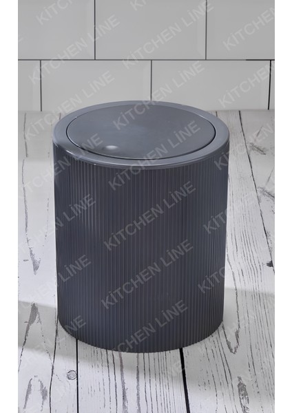 Koyu Gri Çizgili Yuvarlak Plastik Çöp Kovası 7l
