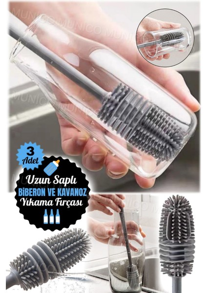 3'lü Uzun Saplı Silikon Şişe ve Kavanoz Fırçası Seti fırsatları