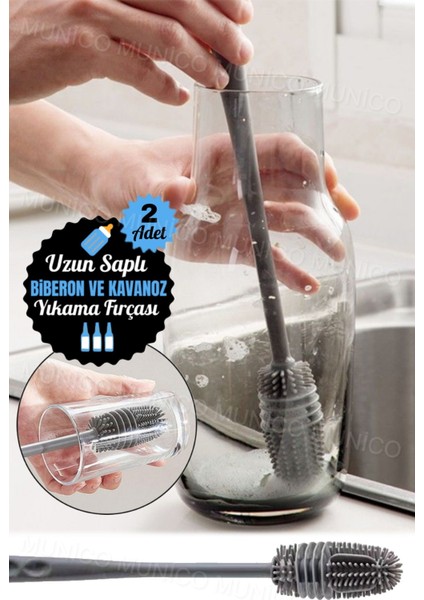 Iki Adet Uzun Saplı Bardak ve Şişe Temizleme Fırçası, Silikon Ovma, Yıkama Aracı fiyatları