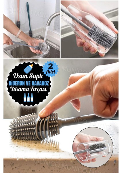 Iki Adet Uzun Saplı Bardak ve Şişe Temizleme Fırçası, Silikon Ovma, Yıkama Aracı modelleri