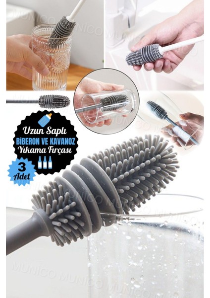 3'lü Silikon Temizlik Fırçası Seti Uzun Saplı Bardak ve Biberon Temizleme fiyatları