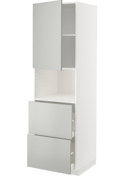 Mikrodalga Fırın Boy Dolabı, Havstorp Açık Gri-Koyu Gri, 60X60X200 Cm, 1 Kapaklı, 2 Çekmeceli ve 2 Raflı