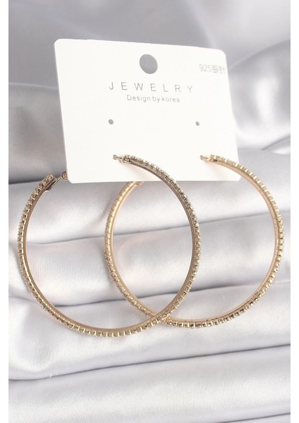 Pirinç Gold Renk Zirkon Taşlı Halka Model Kadın Küpe