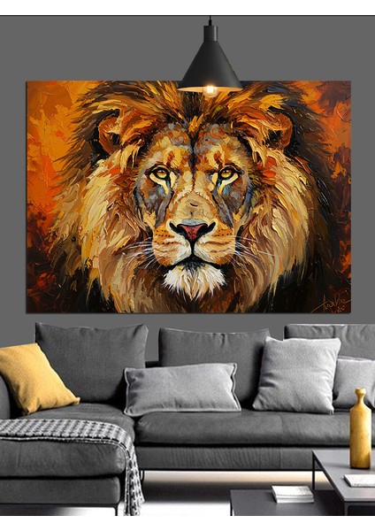 Güçlü Aslan Hayvan Portresi Dekoratif Kanvas - Mdf Ahşap Tablo