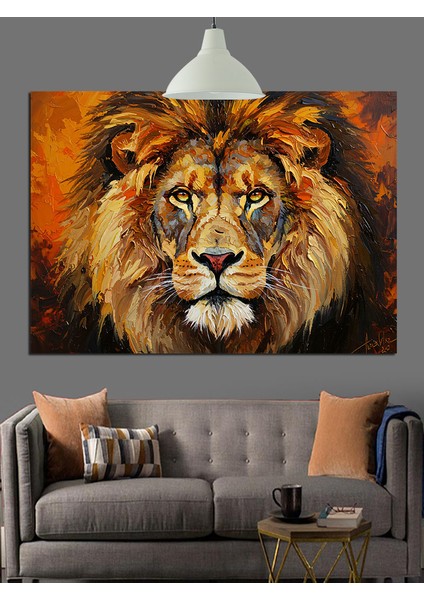 Güçlü Aslan Hayvan Portresi Dekoratif Kanvas - Mdf Ahşap Tablo fiyatları