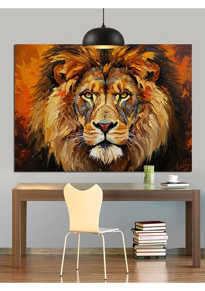 Güçlü Aslan Hayvan Portresi Dekoratif Kanvas - Mdf Ahşap Tablo modelleri