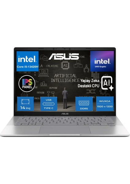 Vivobook S14 S3407VA Intel Core I5 13420H 32GB 512GB SSD Freedos 14" IPS Wuxga Yapay Zeka Destekli Taşınabilir Bilgisayar LY015