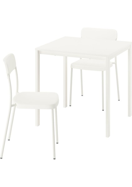 Mutfak Masası Takımı, Beyaz, 2 Sandalyeli, Sabit, 74X74 cm
