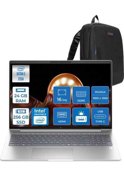Elitebook 6 G1I Intel® Core Ultra 5 225U 24GB Ddr5 256GB SSD 16" Wuxga (1920X1200) IPS 300NIT Freedos Taşınabilir Bilgisayar AD4G3ETF01+ZETTAÇANTA