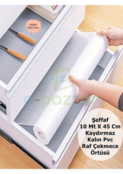 Şeffaf Pvc Kaydırmaz Renkli Raf, Buzdolabı ve Çekmece Koruyucu Örtü, 10 M x 45 cm