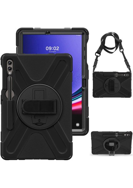 Galaxy Tab S9 Fe Plus Uyumlu Kalem Bölmeli Standlı Defender Sert Kılıf Siyah