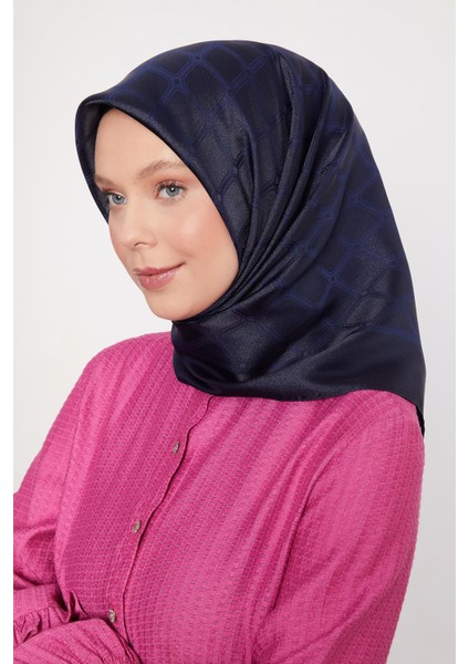 Lacivert Geometrik Kristal Jakar Eşarp