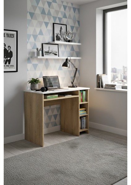 Junıor Plus Çalışma Masası Öğrenci Ofis Bilgisayar ve Çok Amaçlı Kullanım 45X90 cm Lefkas Meşe & Beyaz