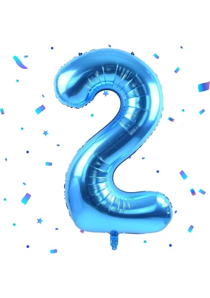 2 Rakamı Mavi Folyo Balon 16 Inch 40 cm