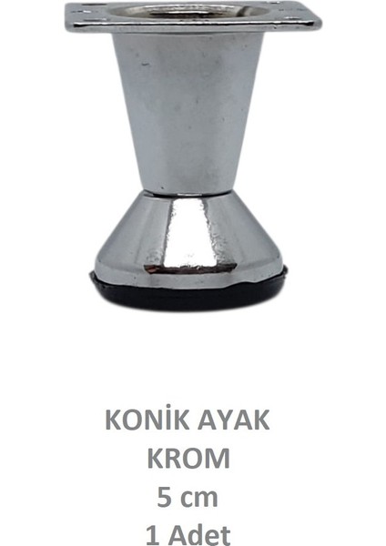 Konik Ayak, Krom, 5 Cm, 1 Adet (Dolap, Mobilya, Puf Ayağı) (Vidaları Hediye)