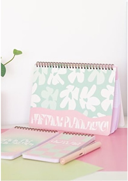 Matt Not Tutacağı 3'lü Spiralli Masaüstü Planlayıcı Set Pembe Renk 24x17 cm ve 14x20 cm Ölçüler