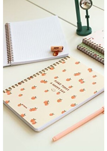 A5 Spiralli Kareli Defter Seti 4 Adet 80 Yaprak Mavi Meyve Desenli
