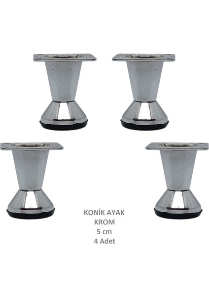 Konik Ayak, Krom, 5 Cm, 4 Adet (Dolap, Mobilya, Puf Ayağı) (Vidaları Hediye)