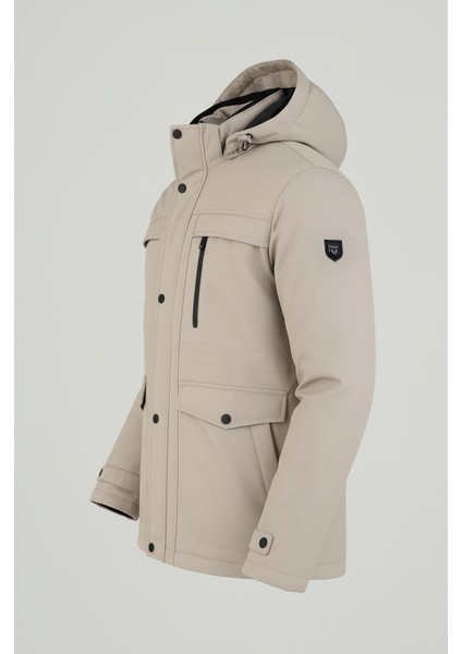 Erkek Krem Pamuk Polyester Karışımlı Kürklü Çıkartılabilir Kapüşonlu Mont&kaban fiyatları