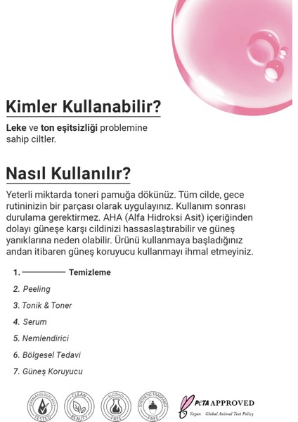 Canlandırıcı & Cilt Tonu Eşitleyici Toner Rose Hydrosol Glycolic Acid 5% & AHA+BHA 250 ml