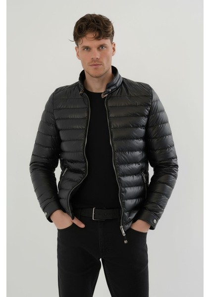 Erkek Siyah Slim Fit Içi Kalın Kürklü Su Itici Şişme Deri Ceket & Mont fiyatları