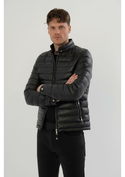 Erkek Siyah Slim Fit Içi Kalın Kürklü Su Itici Şişme Deri Ceket & Mont modelleri