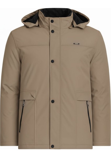 Erkek Krem %100 Su ve Rüzgar Geçirmez Kürklü Çıkartılabilir Kapüşonlu Mont&kaban