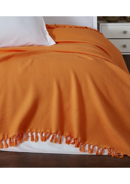 %100 Pamuk Pike Yaz/kış 4 Mevsim Kullanılabilir Yumuşacık Waffle Petek Pike Çift Kişilik Turuncu