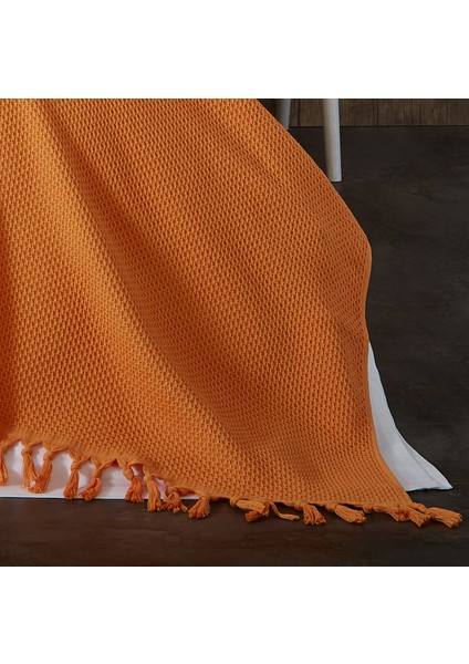 %100 Pamuk Pike Yaz/kış 4 Mevsim Kullanılabilir Yumuşacık Waffle Petek Pike Çift Kişilik Turuncu modelleri