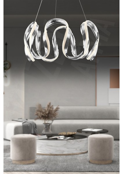 3 Renk LED Avize, Kumandalı, Şık ve Modern Tasarım, Su Yolu Sade 3'lü