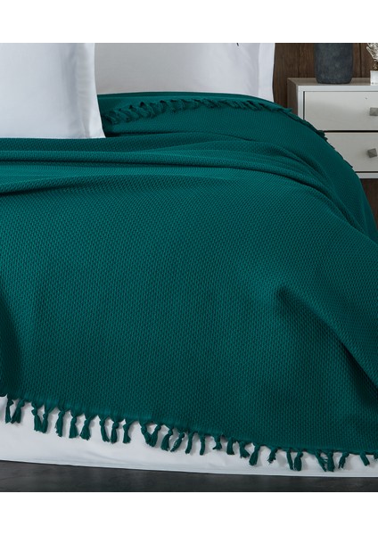 %100 Pamuk Pike Yaz/kış 4 Mevsim Kullanılabilir Yumuşacık Waffle Petek Pike Çift Kişilik Yeşil