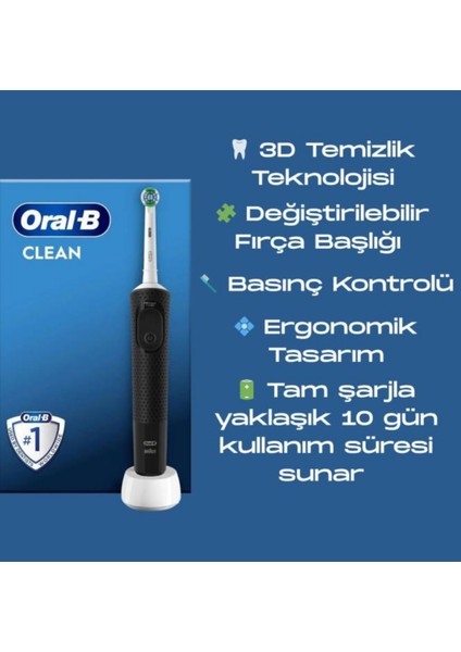 D103 Clean Şarjlı Diş Fırçası Siyah fırsatları