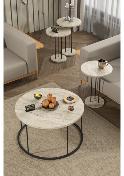 Orta Sehpa ve Zigon Sehpa Terra 4 Lü Set Traverten fiyatları