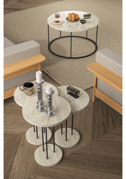 Orta Sehpa ve Zigon Sehpa Terra 4 Lü Set Traverten modelleri