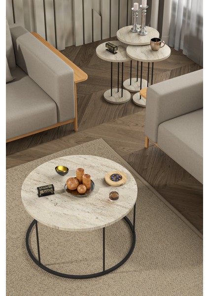 Orta Sehpa ve Zigon Sehpa Terra 4 Lü Set Traverten indirimleri