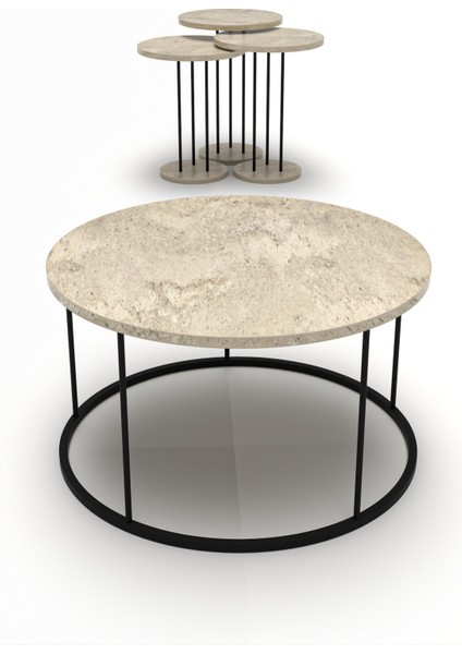 Orta Sehpa ve Zigon Sehpa Terra 4 Lü Set Traverten