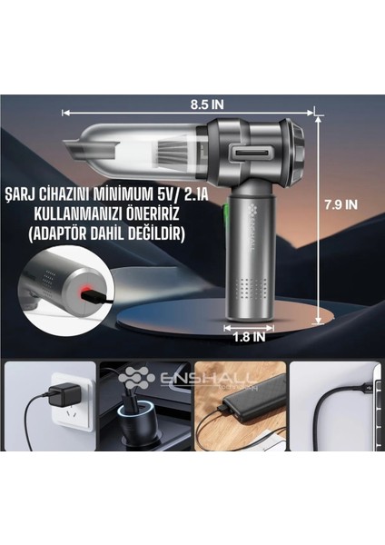 Kablosuz 3 Kademe 2in1 Profesyonel Mini Araç Süpürgesi, Güçlü ve Çok Renkli. modelleri