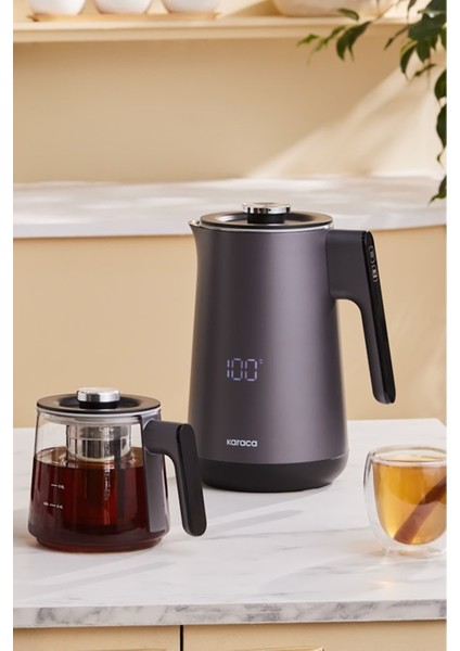 Çift Cidarlı Dijital Ekranlı Gümüş Çay Makinesi, Modern ve Şık Tasarım