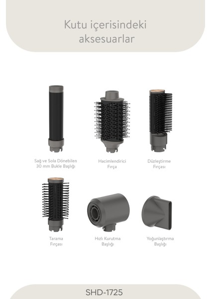 6'lı Çok Fonksiyonlu Uzun Saç Şekillendirici, Gri, Bldc Motor, Kompakt Tasarım modelleri