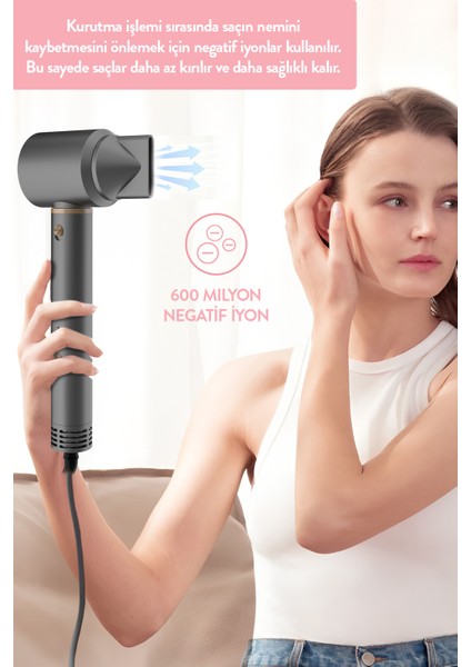 6'lı Çok Fonksiyonlu Uzun Saç Şekillendirici, Gri, Bldc Motor, Kompakt Tasarım