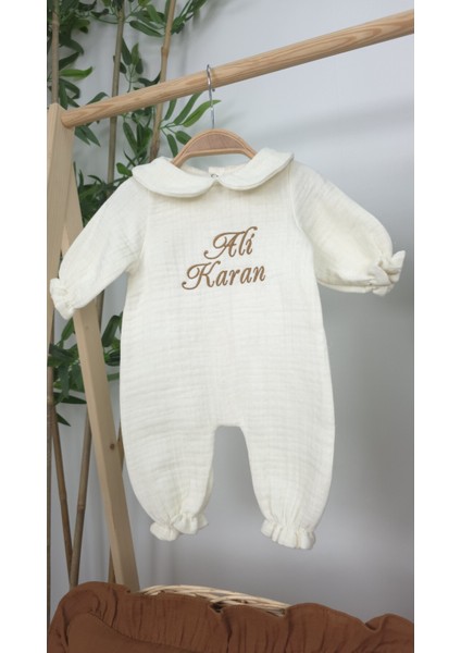 Müslin Yeni Doğan 4katlı Organik %100PAMUK Kişiye Özgü Nakışlı Hastane Çıkış Seti (Kahverengi Set-1) modelleri